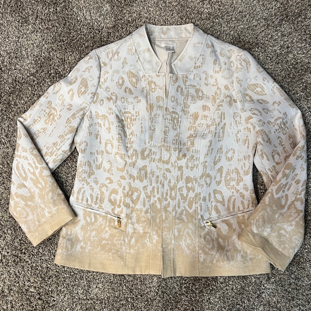 CHICOS WHITE/TAN CHEETAH PRINT JACKET